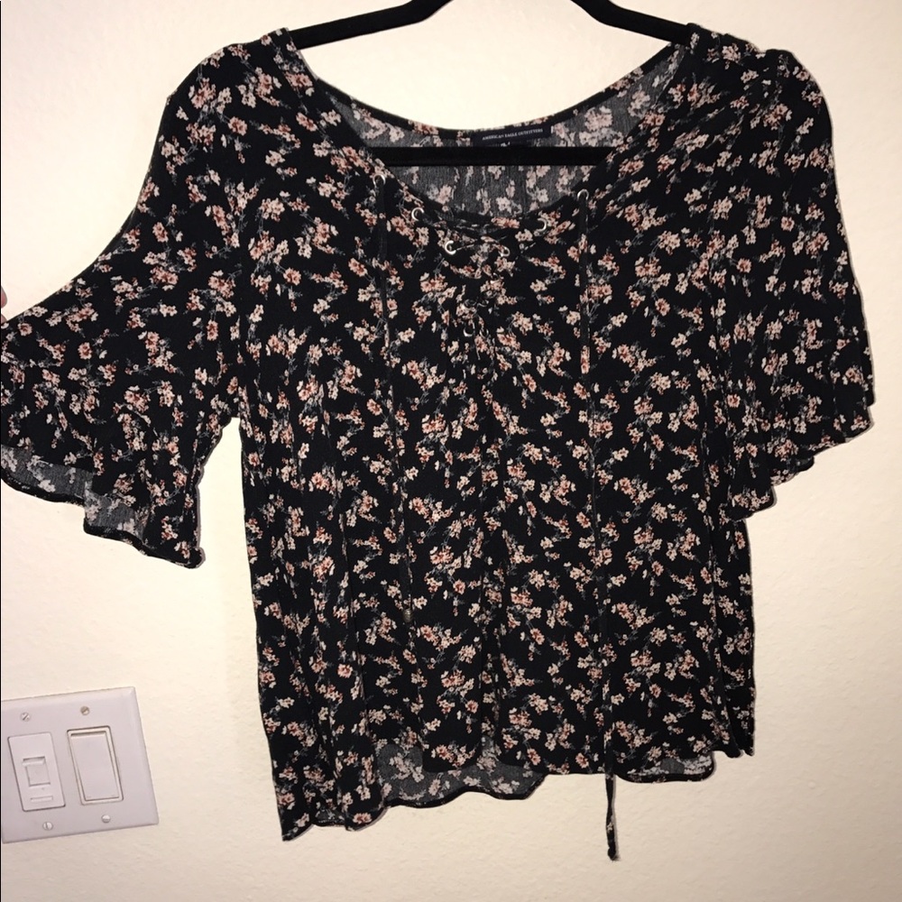 Flowy, black & floral shirt